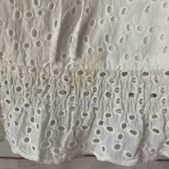 Lulus Sweet Sunshine White Eyelet Lace Crop Top Puff Sleeves Tie String Size S - Picture 7 of 11